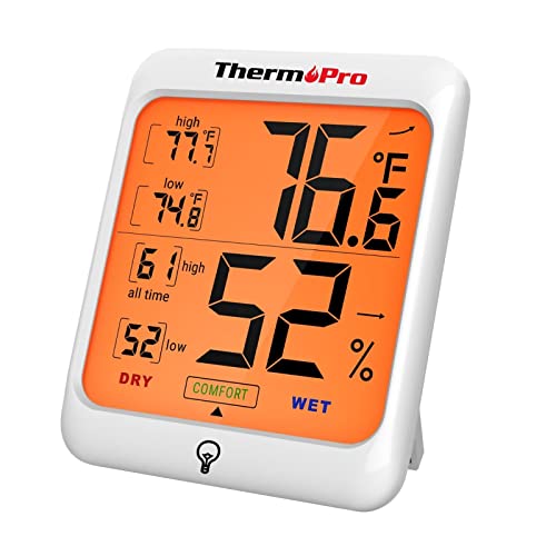 ThermoPro TP53 Digital Hygrometer Indoor Thermometer for Home, Temperature Humidity Sensor with Comfort Indicator & Max Min Records, Backlight Display Room Thermometer Humidity Meter