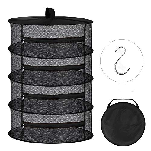 Desy & Feeci Herb Drying Rack- 4 Layer Folding Mesh Hanging Basket Dryer Net with Orange Zippers for Seeds Flowers Buds Plants Garden Outdoor Bumper Harvest(D24xH31 inch)