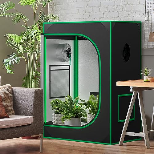 JupiterForce 24"x24"x36" Mylar Hydroponic Grow Tent Kit with Observation Window and Floor Tray for Home Plant Growing, Black