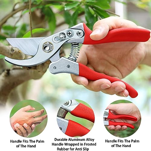 Kynup Pruning Shears for Gardening, Garden Shears Heavy Duty, Professional Bypass Pruner Hand Shears, Tree Trimmers Secateurs, Garden Clippers for Plants, Hedge Shears, Garden Tools (Red)