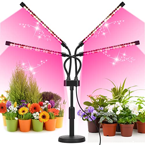 Grow Lights for Indoor Plants, Four Head LED Grow Light with Full Spectrum & Red White Spectrum for Indoor Plant Growing Lamp, Adjustable Gooseneck, Suitable for Plants Growth (Four-head plant light)