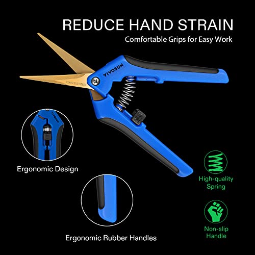 VIVOSUN Curved Gardening Scissors 6.5 Inch Hand Pruner Shear with Titanium Coated Precision Blades 2-Pack