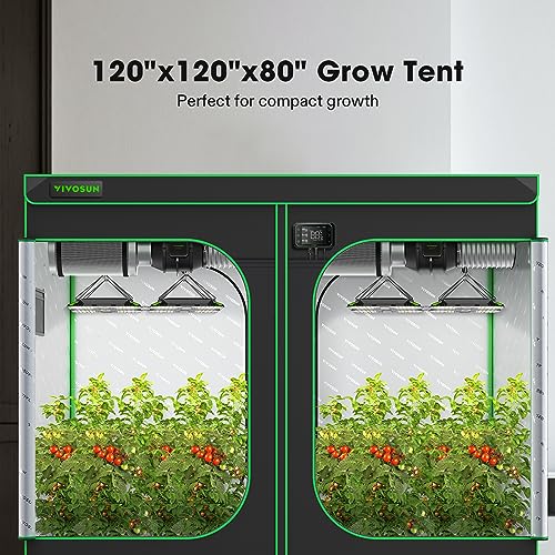 VIVOSUN S108 10x10 Grow Tent, 120"x120"x80" High Reflective Mylar with Observation Window and Floor Tray for Hydroponics Indoor Plant for VSF6450