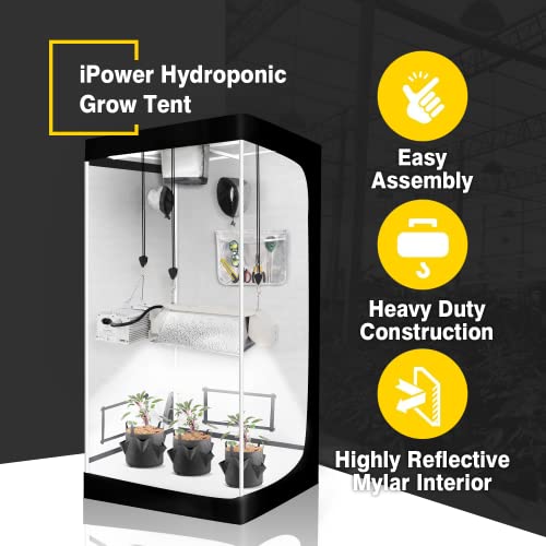 iPower GLTENTXS3 Grow Tent with Reflective Mylar 32" x 32" x 63" Indoor Hydroponic Water-Resistant Complete System, Black