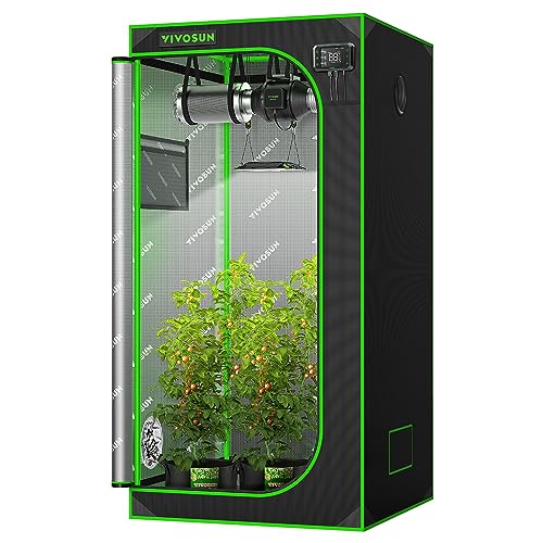 VIVOSUN S336 3x3 Grow Tent, 36"x36"x72" High Reflective Mylar with Observation Window and Floor Tray for Hydroponics Indoor Plant for VS2000/VS3000