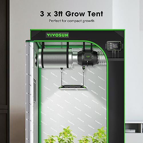 VIVOSUN S336 3x3 Grow Tent, 36"x36"x72" High Reflective Mylar with Observation Window and Floor Tray for Hydroponics Indoor Plant for VS2000/VS3000
