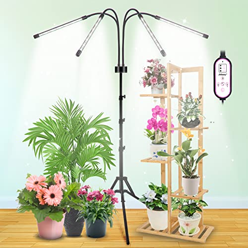 JIRBEEY Grow Lights with Stand for Indoor Plants Full Spectrum,80LEDs Plant Light with 25"-63" Adjustable Tripod, Dimmable Plant Growing Lamp with 4/8/12H Timer