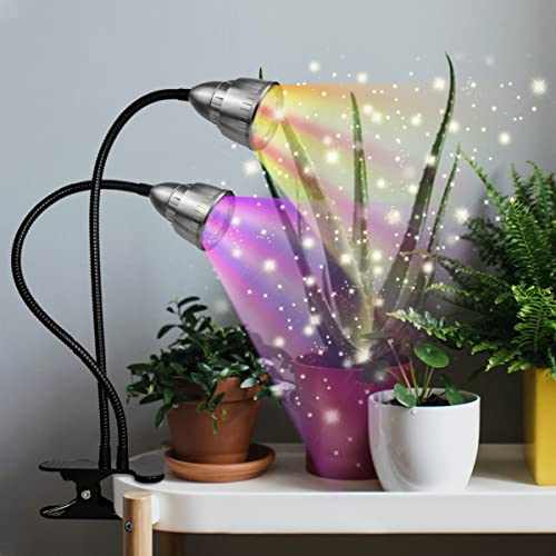GHodec Grow Light for Indoor Plants,Full Spectrum Dual Head Desk Clip Plant Light for Seedlings/Seeds/Succulents,Adjustable Gooseneck & Timer Setting 3H/9H/12H,3 Color Modes