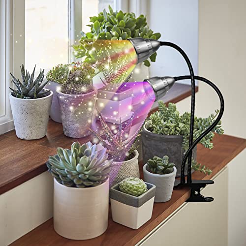 GHodec Grow Light for Indoor Plants,Full Spectrum Dual Head Desk Clip Plant Light for Seedlings/Seeds/Succulents,Adjustable Gooseneck & Timer Setting 3H/9H/12H,3 Color Modes