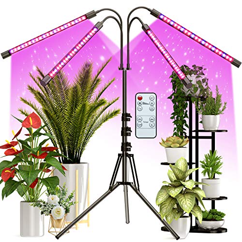 Grow Light with Stand, FRENAN Grow Lights for Indoor Plants with Red Blue Spectrum, 10 Dimmable Brightness, 4/8/12H Timer, 3 Switch Modes, Adjustable Gooseneck, Suitable for Various Plants Growth