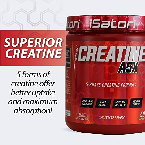 iSatori Creatine A5X Advanced Creatine Blend- Creatine Monohydrate & MagnaPower- Betaine Anhydrous, Build Lean Muscle & Improve Recovery – Pre-Workout and Post Workout-Unflavored (50 Servings)