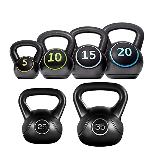 Yaheetech 6pcs Kettlebell Set HDPE Coated Kettlebells Weight Sets 5LB, 10LB, 15LB, 20LB, 25LB, 35LB Kettlebells for Home Fitness Gym
