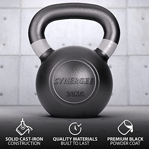 Synergee 20kg Cast Iron Kettlebell Weights for Strength Training, Conditioning and Functional Fitness