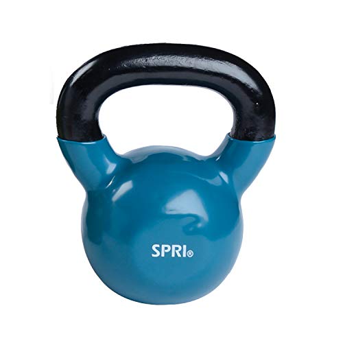 SPRI Kettlebell Weights Deluxe Cast Iron Vinyl Coated Comfort Grip Wide Handle Color Coded Kettlebell Weight Set (Teal, 20-Pound)