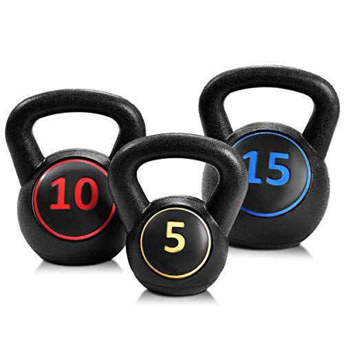 Giantex 3-Piece Kettlebell Weights Set, Weight Available 5,10,15 lbs, HDPE Kettlebell for Strength and Conditioning, Fitness and Cross-Training, Black