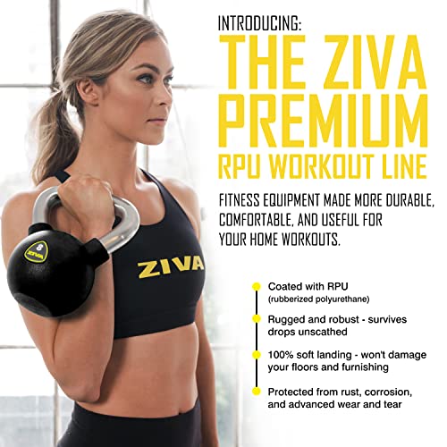 ZIVA RPU Solid Cast Steel Kettlebell Weight - Premium Hard Wearing Rubber Urethane Coating - Core and Strength Training Exercise Workout - 30 lbs.
