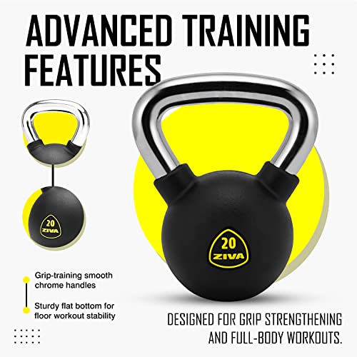 ZIVA RPU Solid Cast Steel Kettlebell Weight - Premium Hard Wearing Rubber Urethane Coating - Core and Strength Training Exercise Workout - 30 lbs.