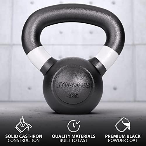 Synergee 4kg Cast Iron Kettlebell Weights for Strength Training, Conditioning and Functional Fitness