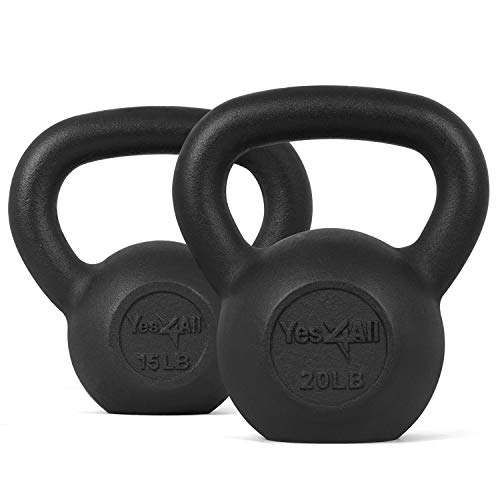 Yes4All Solid Smooth Powder Coated Cast Iron Kettlebell weight Set of Weight 15+20lbs