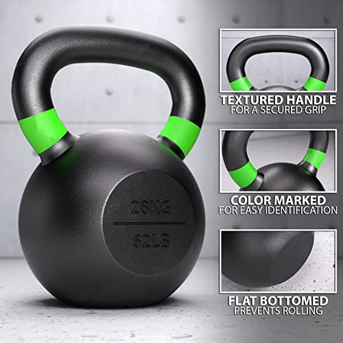 Synergee 28kg Cast Iron Kettlebell Weights for Strength Training, Conditioning and Functional Fitness