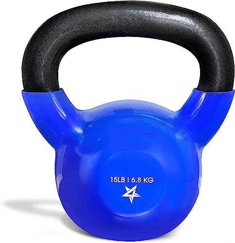 Yes4All Vinyl Coated Kettlebell Weights Set – Great for Full Body Workout and Strength Training – Vinyl Kettlebell 15 lbs