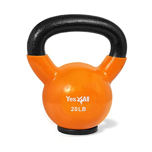 Yes4All Vinyl Coated Kettlebell With Protective Rubber Base, Strength Training Kettlebells for Weightlifting, Conditioning, Strength & Core Training (20Lb - Orange)