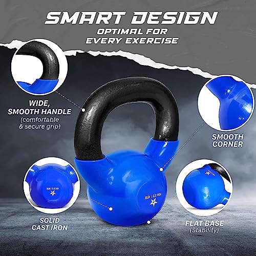 Yes4All Vinyl Coated Kettlebell Weights Set – Great for Full Body Workout and Strength Training – Vinyl Kettlebell 5 lbs, Dark Blue