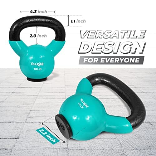 Yes4All Vinyl Coated Kettlebell With Protective Rubber Base, Strength Training Kettlebells for Weightlifting, Conditioning, Strength & Core Training (10LB - Mint)