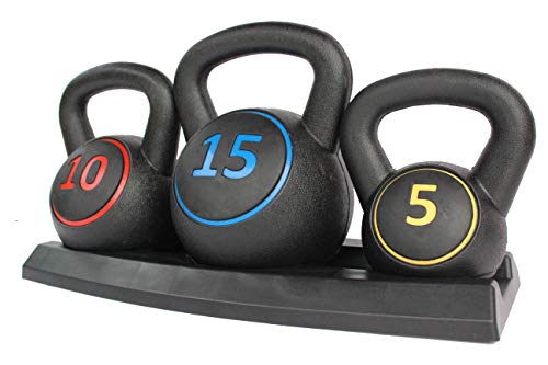 Kettlebell Weight Set with Stand - Cross Training, MMA, Home Exercise (5, 10 & 15lbs)