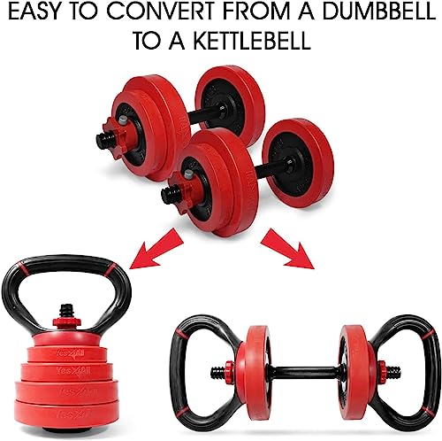 Yes4All Comfortable Grip Adjustable Kettlebell Handle Converter for 1 inch Weight Plates - Red