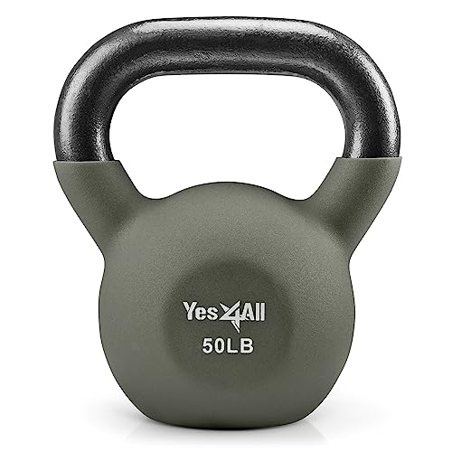 Yes4All Neoprene Coated Kettlebell Weights, Strength Training Kettlebells (50Lb - Gunmetal)