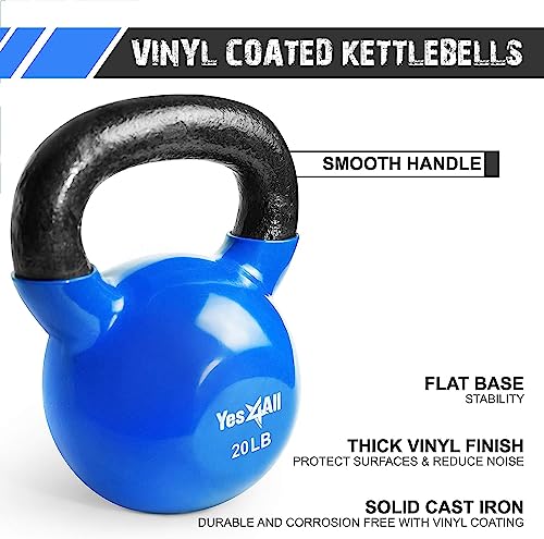 Yes4All Combo Vinyl Coated Kettlebell Weight Sets – Great for Full Body Workout and Strength Training – Vinyl Kettlebells 15 - 20 lbs