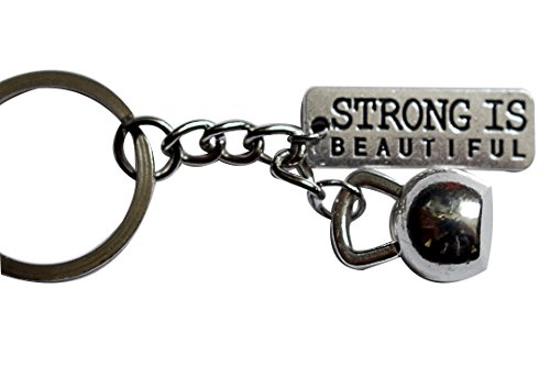 Kettlebell + Strong Is Beautiful Keychain (Silver)