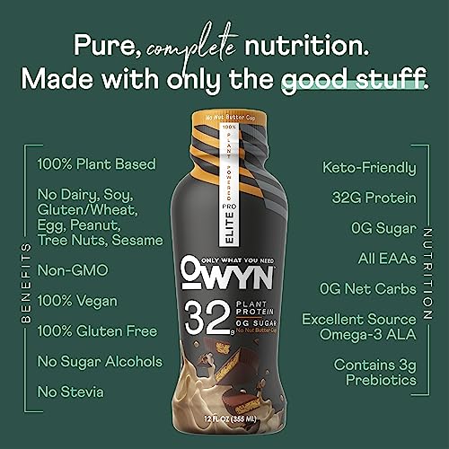 Pro Elite Vegan Plant-Based High Protein Keto Shake, No Nut Butter Cup, Zero Sugar, 32g Protein, Omega-3, Prebiotics, Superfoods Greens for Workout and Recovery, 0g Net Carbs (Packaging May Vary)