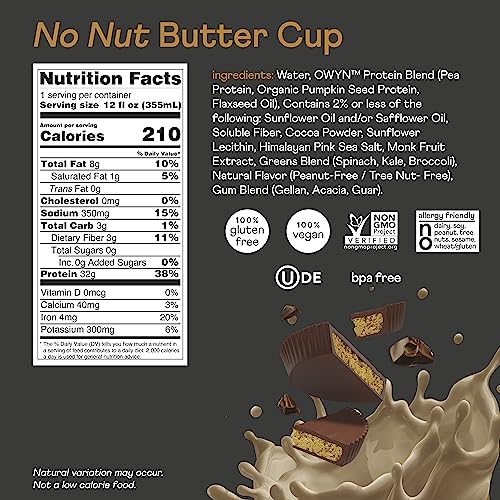 Pro Elite Vegan Plant-Based High Protein Keto Shake, No Nut Butter Cup, Zero Sugar, 32g Protein, Omega-3, Prebiotics, Superfoods Greens for Workout and Recovery, 0g Net Carbs (Packaging May Vary)
