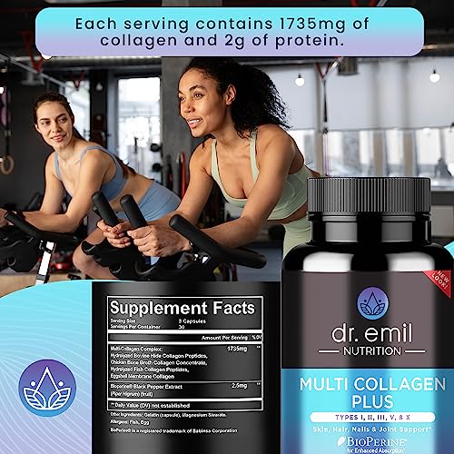 DR EMIL NUTRITION Multi Collagen Plus Pills - to Support Hair, Skin, Nails, Joints, & Gut Health - Hydrolyzed Collagen Supplement (90 Count Pack of 1)