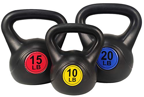 BalanceFrom Wide Grip Kettlebell Exercise Fitness Weight Set, Includes 10 lbs, 15 lbs, 20 lbs