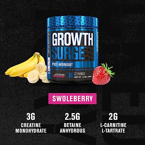 Jacked Factory Growth Surge Creatine Post Workout w/L-Carnitine - Daily Muscle Builder & Recovery Supplement with Creatine Monohydrate, Betaine, L-Carnitine L-Tartrate - 30 Servings, Swoleberry