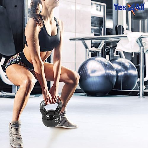 Yes4All Combo Vinyl Coated Kettlebell Weight Sets Great for Full Body Workout and Strength Training Black, 5 10 15 20 25 30 lbs