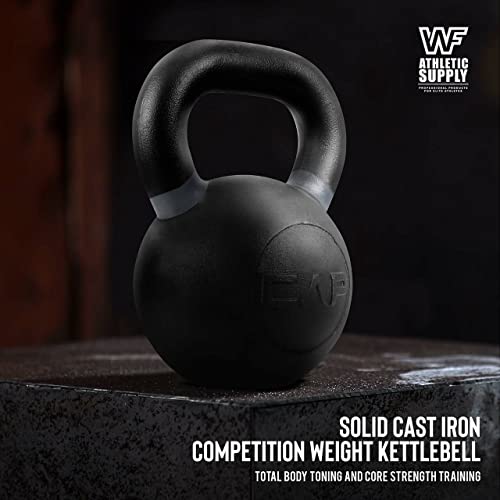 WF Athletic Supply Powder Coated Kettlebells, Black Matte Kettlebell Weights for Strength Training, Conditioning and Functional Fitness, LB and KG Markings