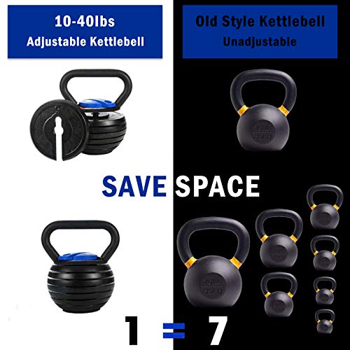 Time wave 10-40LBS Adjustable Kettlebell Weights Sets for Men Women Home Fitness Gym Equipment, Cast Iron Kettle Bell Set for Exercises, Weightlifting, Conditioning, Strength and Core Training (Blue)