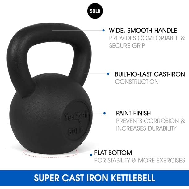 Yes4All Solid Smooth Cast Iron Kettlebell weight 50lbs