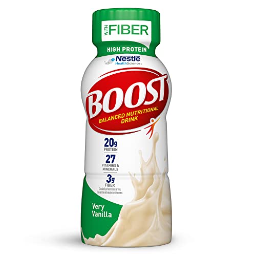 BOOST High Protein with Fiber Complete Nutritional Drink, Very Vanilla, 8 fl oz Bottle, 24 Pack