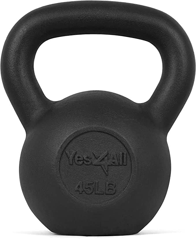 Yes4All Solid Cast Iron Kettlebell Weights Set – Great for Full Body Workout and Strength Training, L - Black 45lb