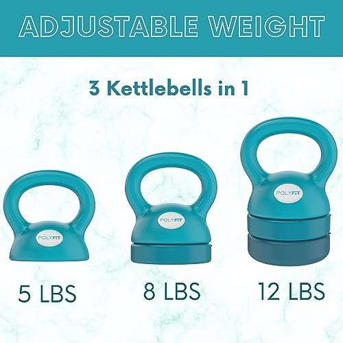 Adjustable Kettlebell - 5 lbs, 8 lbs, 12 lbs Kettlebell Weights Set for Home Gym - Teal