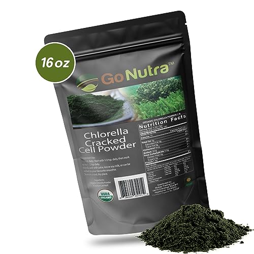 Go Nutra Chlorella Powder Organic Raw Non-GMO 100% Pure Cracked Cell Wall Green Superfood High Protein Chlorophyll for Smoothie Vegan Supplement (1 lb. (16 oz.))