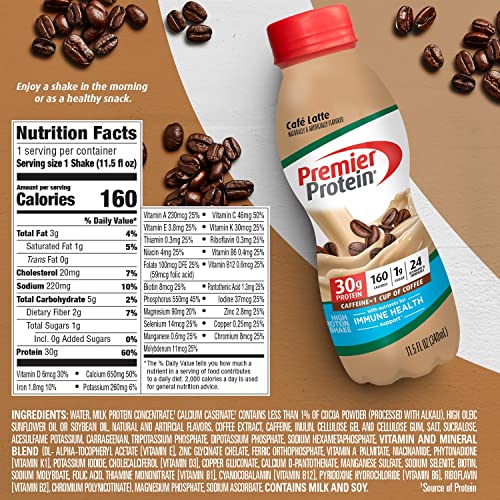 Café Latte Premier Protein Shake, 30g Protein, 24 Vitamins