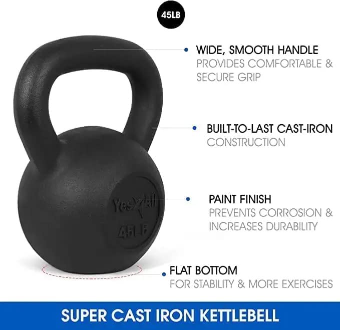 Yes4All Solid Cast Iron Kettlebell Weights Set – Great for Full Body Workout and Strength Training, L - Black 45lb