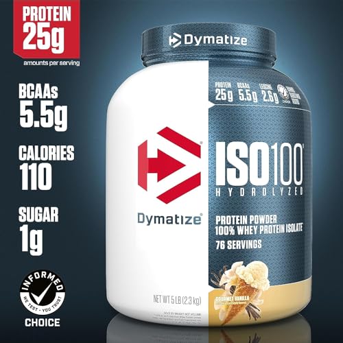 Dymatize ISO 100 Protein Powder with 25g of Hydrolyzed 100% Whey Isolate, Vanilla 5 Pound, Package may vary