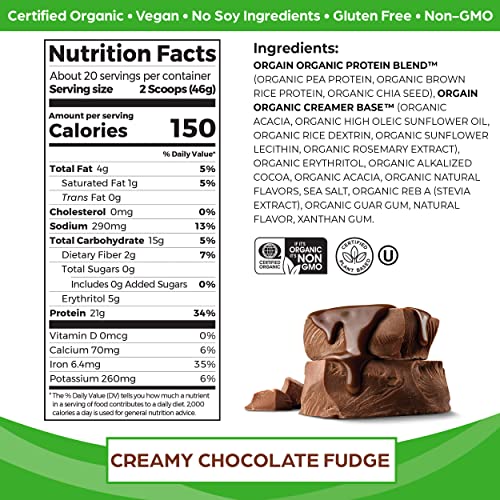 Orgain Vegan Protein Powder, Creamy Chocolate, 2.0 Lb